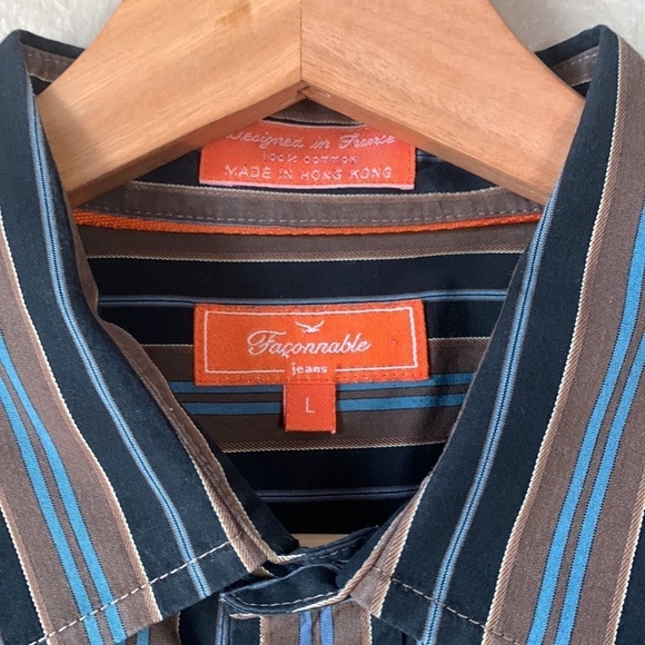 FACONNABLE Striped Long Sleeve Button Down Shirt - Picture 3 of 6